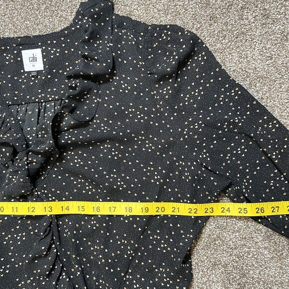 Cabi Women’s Blouse XL/TG Black Heart Ruffle Wrap Chiffon Flowy Career V Neck - Picture 5 of 10